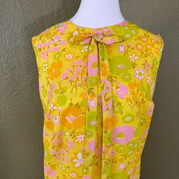 Vintage 60s Fritzi of California Women’s M/L Yellow Floral Print Midi Dress - Picture 2 of 6